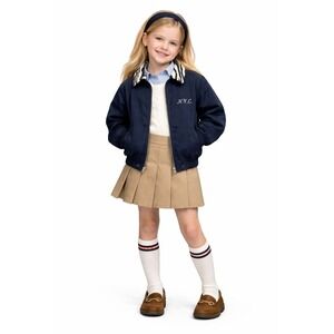 J.Crew Crewcut Navy embroidered‎ bomber jacket zebra collar Size XXS 2T 3T